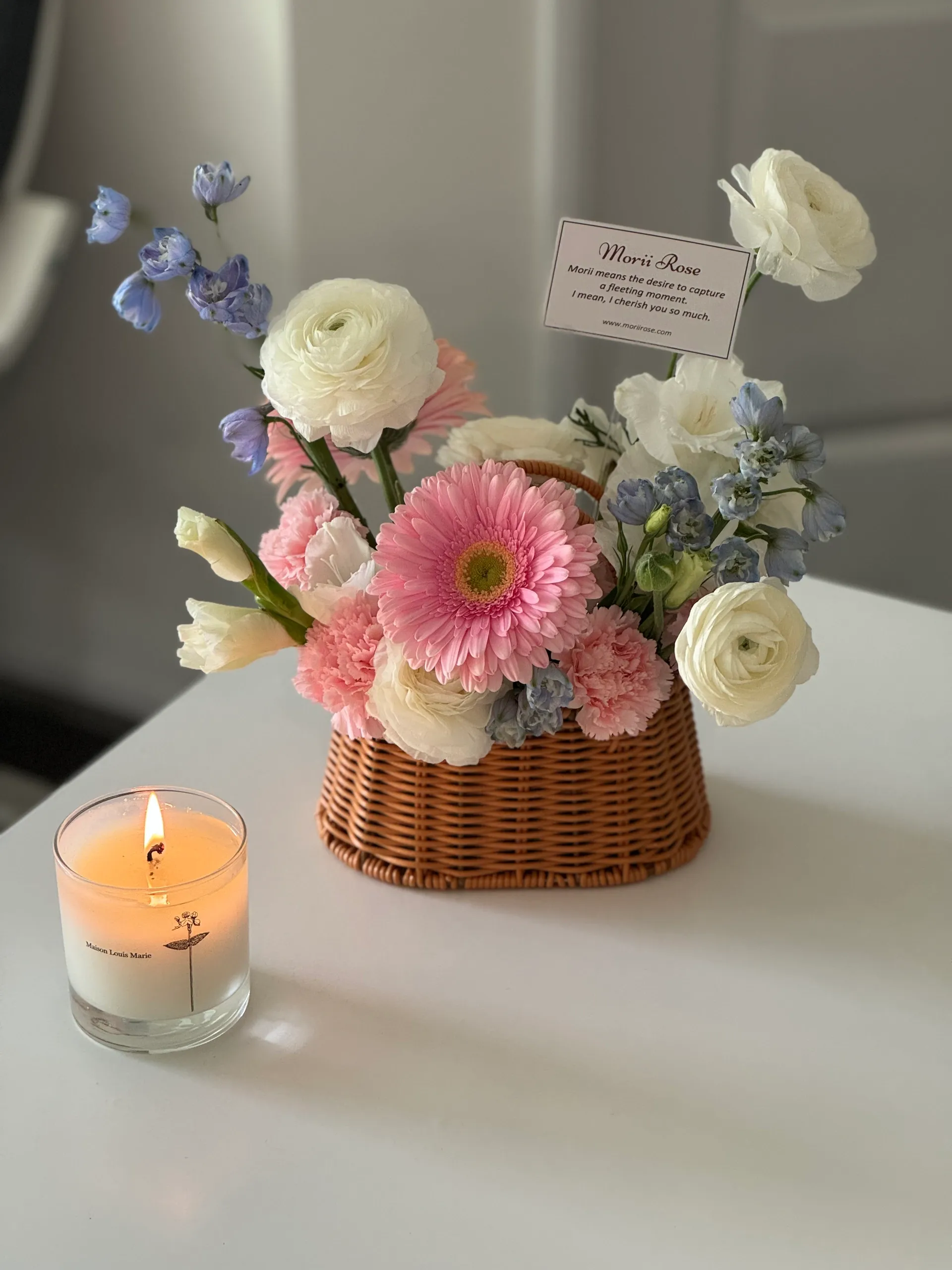 Peony small basket pink &white