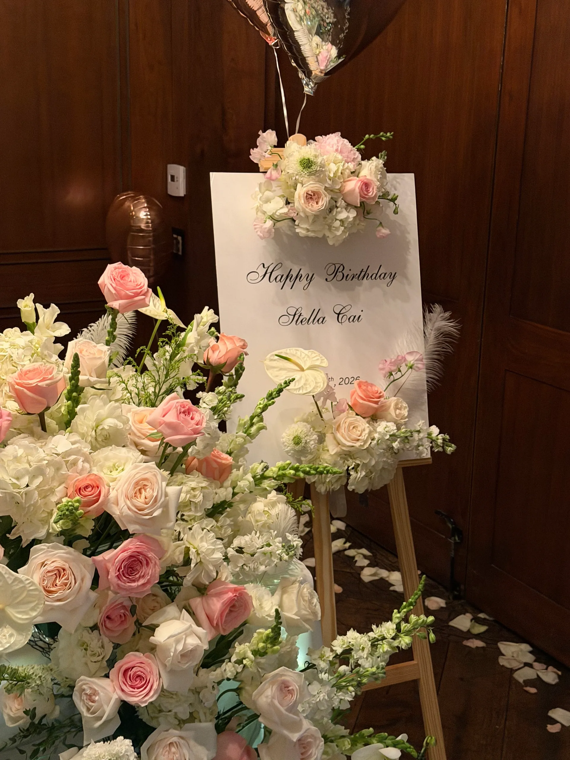 Pink-White Themed Birthday Decor Arrangement