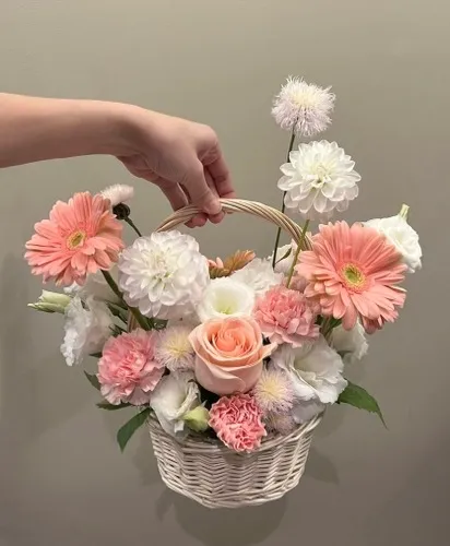 Pink -white flower basket