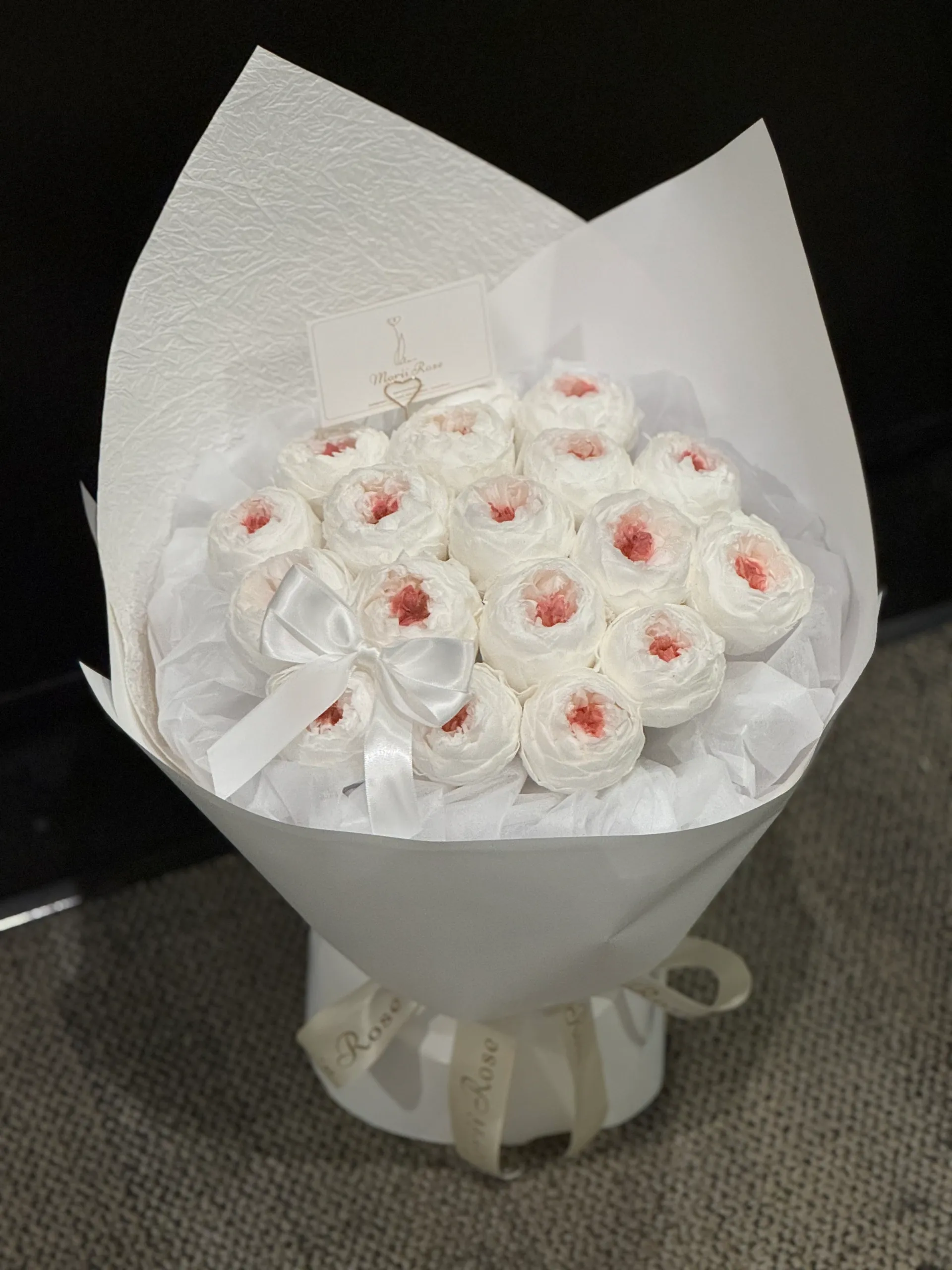 Pink and White Cream Bun Preserved Flower